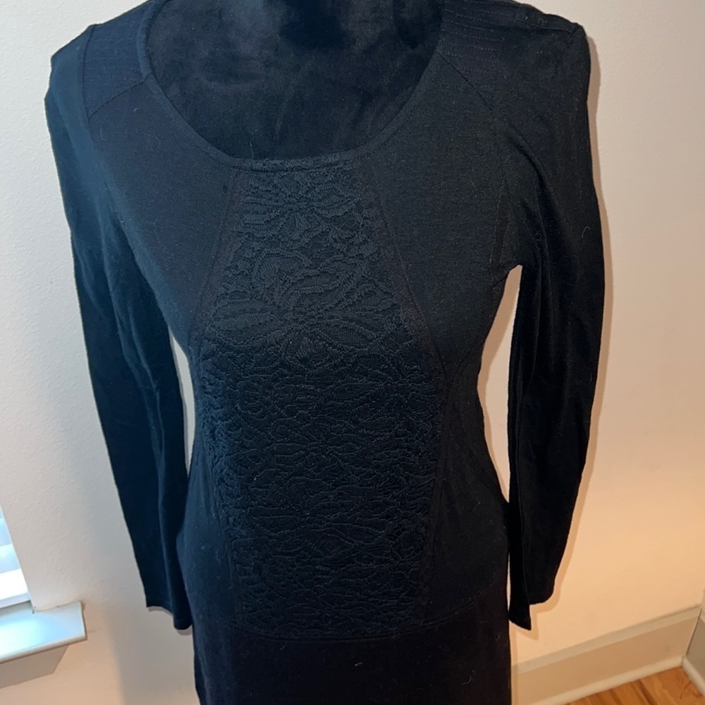 Vanessa Bruno ATHE little black dress mixed media wool / Lace blend Sz 1 / XS